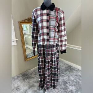 Vintage Lanz of Salzburg L Cotton Flannel Patchwork Plaid Drop Waist Maxi Dress